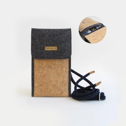 Schoudertas voor Xiaomi 14T | van vilt en biologisch katoen | antraciet - bloom | model KEDJA