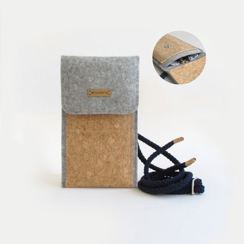 Schoudertas voor iPhone 14 Pro Max | gemaakt van vilt en biologisch katoen | lichtgrijs - bloei | Model KEDJA