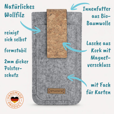 Op maat gemaakt telefoonhoesje | met magnetische sluiting en extra vak | lichtgrijs - vormen | HAKA-model