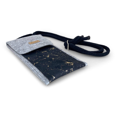 Schoudertas voor Xiaomi 12 Lite | van vilt en biologisch katoen | lichtgrijs - zwart | model KEDJA deluxe