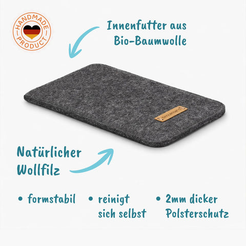 Op maat gemaakt telefoonhoesje | gemaakt van vilt en biologisch katoen | antraciet - Bloom | Model "LET"