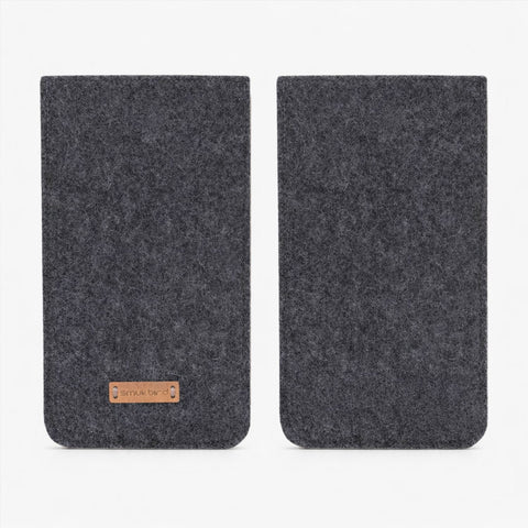 Op maat gemaakt telefoonhoesje | gemaakt van vilt en biologisch katoen | antraciet - Bloom | Model "LET"