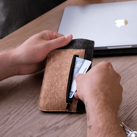 Telefoontas met kaartsleuf voor Samsung Galaxy S23 | antraciet - strepen | Model "ZIP"