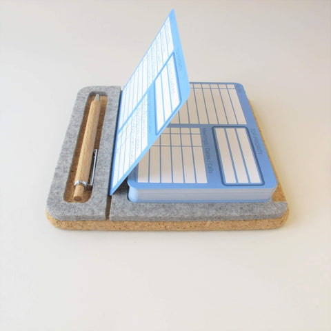 Notitiehouder "ToDo" incl. 50 kaarten & houten balpen | gemaakt van vilt en kurk | lichtgrijs