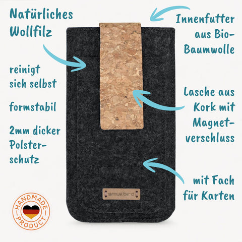 Op maat gemaakt telefoonhoesje | met magnetische sluiting en extra vak | antraciet - sporen | HAKA-model