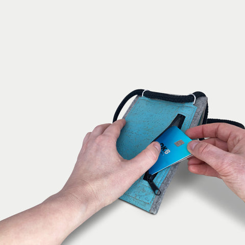 Schoudertas voor Samsung Galaxy Z Fold6 | van vilt en biologisch katoen | lichtgrijs - azuur | model KEDJA deluxe