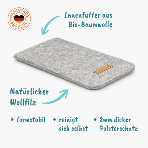 Op maat gemaakt telefoonhoesje | gemaakt van vilt en biologisch katoen | lichtgrijs - Kleurrijk | Model "LET"