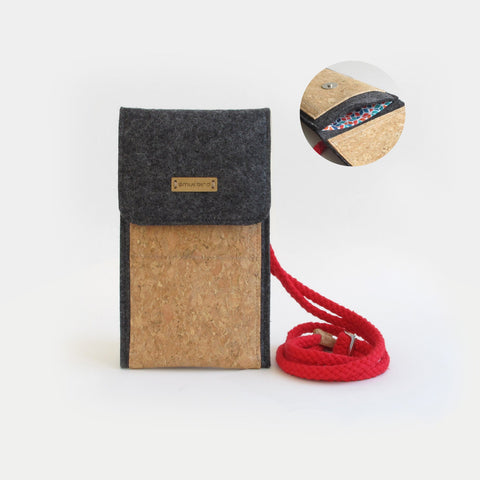 Schoudertas voor Fairphone 3 | gemaakt van vilt en biologisch katoen | antraciet - kleurrijk | Model KEDJA