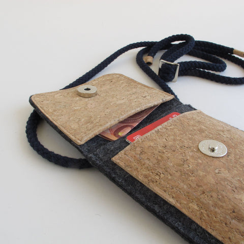 Schoudertas voor Motorola Moto G42 | gemaakt van vilt en biologisch katoen | antraciet - bloei | Model KEDJA