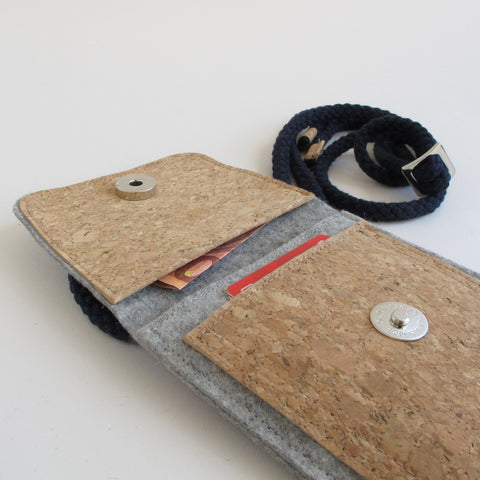 Schoudertas voor Fairphone 4 | gemaakt van vilt en biologisch katoen | lichtgrijs - bloei | Model KEDJA
