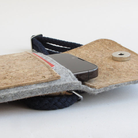 Schoudertas voor Fairphone 3 | gemaakt van vilt en biologisch katoen | lichtgrijs - bloei | Model KEDJA