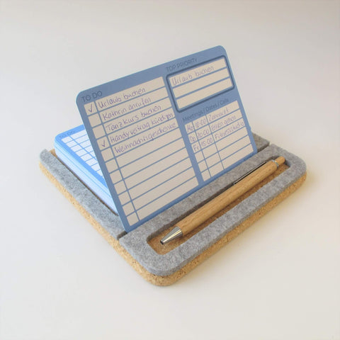 Notitiehouder "ToDo" incl. 50 kaarten & houten balpen | gemaakt van vilt en kurk | lichtgrijs