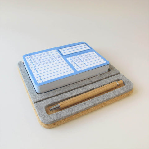Notitiehouder "ToDo" incl. 50 kaarten & houten balpen | gemaakt van vilt en kurk | lichtgrijs