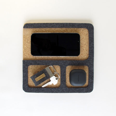Organizer voor telefoon, sleutels, sieraden & co. | gemaakt van vilt en kurk | antraciet