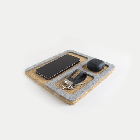 Organizer voor telefoon, sleutels, sieraden & co. | gemaakt van vilt en kurk | lichtgrijs
