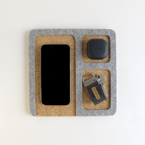 Organizer voor telefoon, sleutels, sieraden & co. | gemaakt van vilt en kurk | lichtgrijs