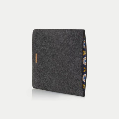 Case voor iPad - 9e generatie | gemaakt van vilt en biologisch katoen | antraciet - bloei | Model "LET"