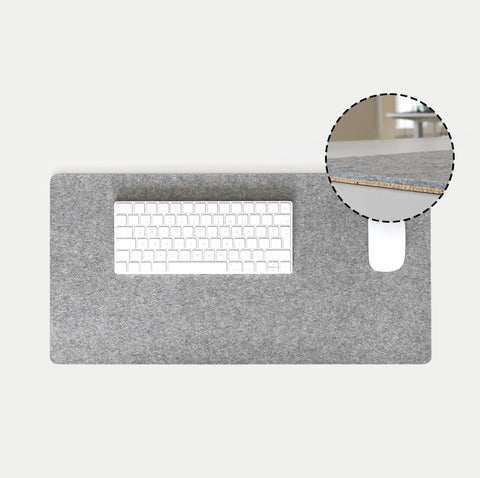 Bureauonderlegger van vilt en kurk | 30x60cm | lichtgrijs